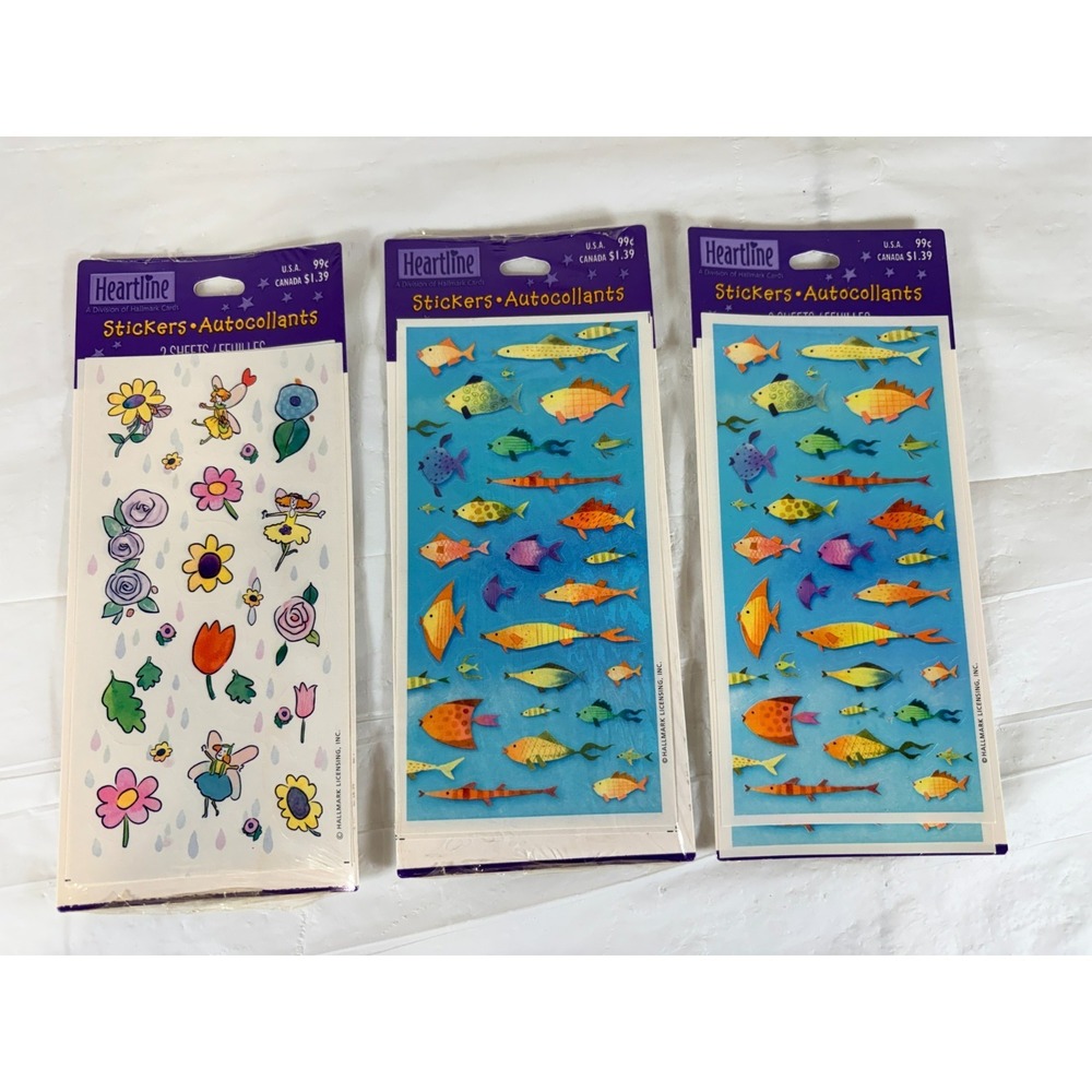 Vintage Fish & Flower Stickers Hallmark Heartline‎ 3 packs - 6 Sheets NEW SEALED
